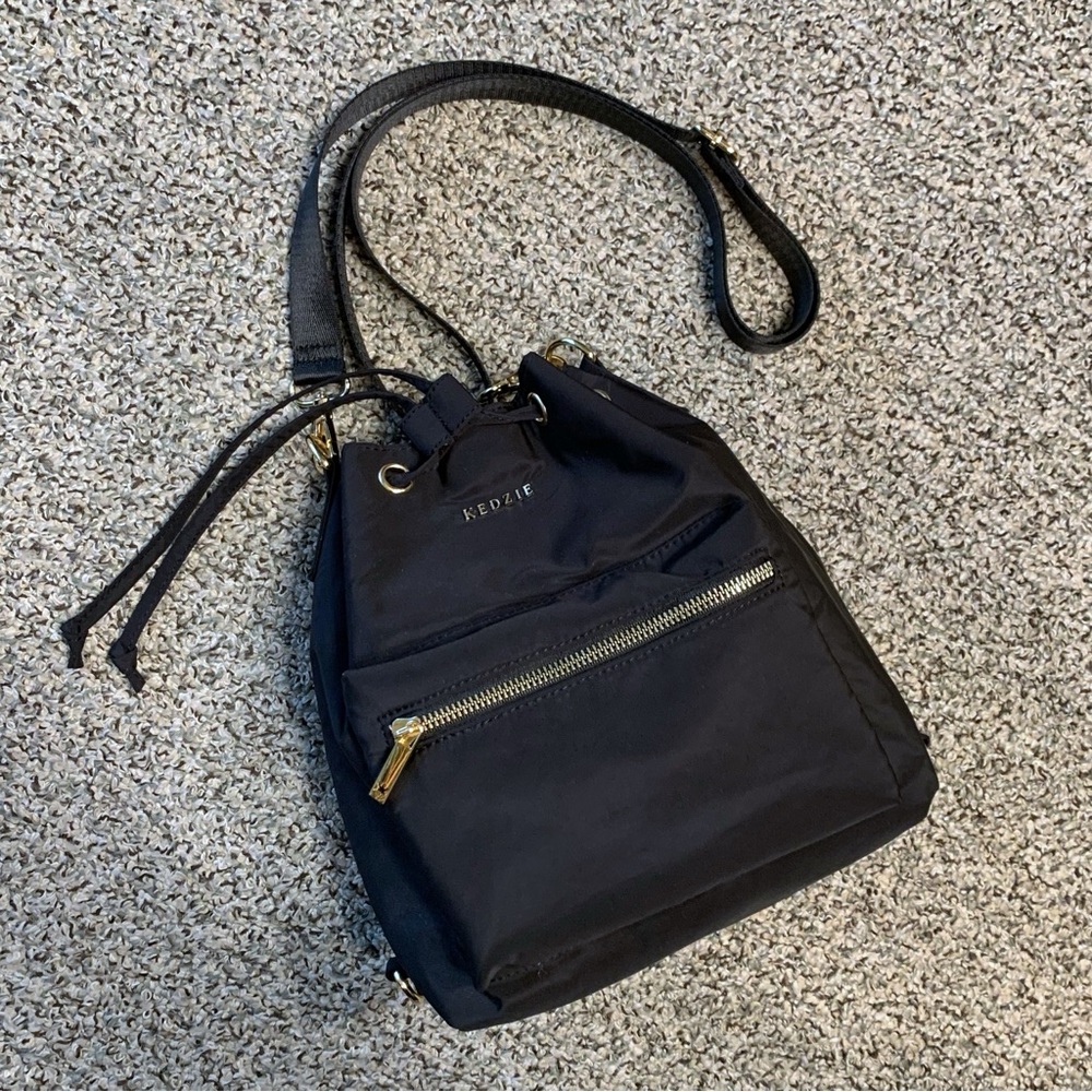 Kedzie Aries 3-Way Convertible Crossbody Backpack Sling Bucket Bag, Black